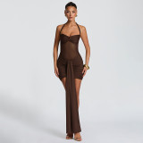 Mesh Halterneck Ruched Mini Dress GSZM-D26DS054