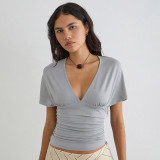 Deep V Neck Bat Sleeve T Shirt GSBW-C26TP096