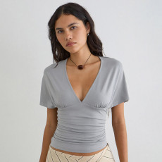 Deep V Neck Bat Sleeve T Shirt GSBW-C26TP096