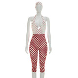 Polka Dot Print Halterneck Backless Seventh Jumpsuit MXBF-J26JP055