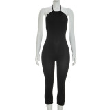 Halterneck Solid Color Backless Seventh Jumpsuit MXBF-J26JP050