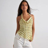 Polka Dots Print Halterneck Backless Tops GSBW-J26TP107