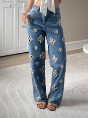 Embroidered Beaded Hollow Out Straight Jeans OD-8770