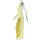 V Neck Solid Color Sexy Backless Maxi Dress GJYO-305093