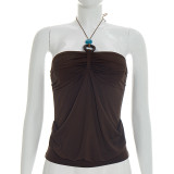 Solid Color Halterneck Ruched Tops GSBW-J26TP075