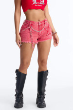 Rivet-Embellished Waist Chain Denim Short LA-6010