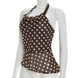 Polka Dots Print Halterneck Backless Tops GSBW-J26TP107