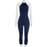 Halterneck Solid Color Backless Seventh Jumpsuit MXBF-J26JP050