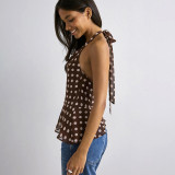 Polka Dots Print Halterneck Backless Tops GSBW-J26TP107