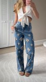 Embroidered Beaded Hollow Out Straight Jeans OD-8770