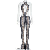 Snake Print Backless Hollow Out Jumpsuit MXBF-J26JP014