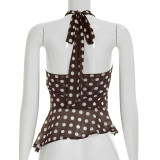 Polka Dots Print Halterneck Backless Tops GSBW-J26TP107