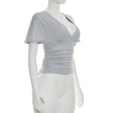 Deep V Neck Bat Sleeve T Shirt GSBW-C26TP096