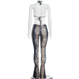 Snake Print Backless Hollow Out Jumpsuit MXBF-J26JP014