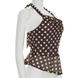 Polka Dots Print Halterneck Backless Tops GSBW-J26TP107