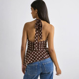 Polka Dots Print Halterneck Backless Tops GSBW-J26TP107