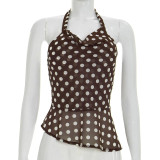 Polka Dots Print Halterneck Backless Tops GSBW-J26TP107