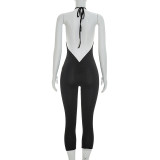 Halterneck Solid Color Backless Seventh Jumpsuit MXBF-J26JP050