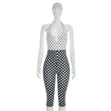 Polka Dot Print Halterneck Backless Seventh Jumpsuit MXBF-J26JP055