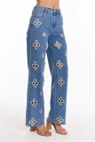 Embroidered Beaded Hollow Out Straight Jeans OD-8770