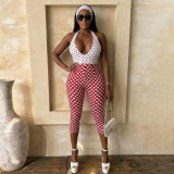 Polka Dot Print Halterneck Backless Seventh Jumpsuit MXBF-J26JP055