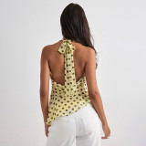 Polka Dots Print Halterneck Backless Tops GSBW-J26TP107