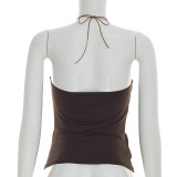 Solid Color Halterneck Ruched Tops GSBW-J26TP075