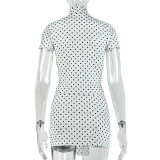 Polka Dot Print Short Sleeve Two Piece Skirt Set GJYO-711875