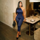 Halterneck Solid Color Backless Seventh Jumpsuit MXBF-J26JP050