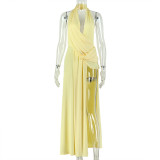 V Neck Solid Color Sexy Backless Maxi Dress GJYO-305093