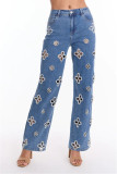 Embroidered Beaded Hollow Out Straight Jeans OD-8770