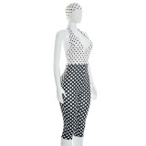 Polka Dot Print Halterneck Backless Seventh Jumpsuit MXBF-J26JP055