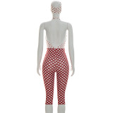 Polka Dot Print Halterneck Backless Seventh Jumpsuit MXBF-J26JP055