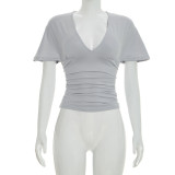 Deep V Neck Bat Sleeve T Shirt GSBW-C26TP096
