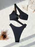 Sexy Solid Color Single Shoulder One Piece Swimsuit CASF-6736