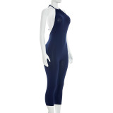 Halterneck Solid Color Backless Seventh Jumpsuit MXBF-J26JP050