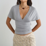 Deep V Neck Bat Sleeve T Shirt GSBW-C26TP096
