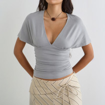 Deep V Neck Bat Sleeve T Shirt GSBW-C26TP096