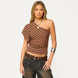 Stripe Print Slash Shoulder T Shirt GSBW-J26TP083