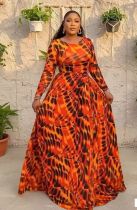 Long Sleeve Print O Neck Maxi Dress GJMF-97833
