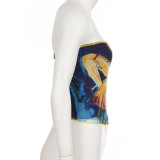 Floral-print Color Blocked Mesh Tube Top GPKJ-MR48309