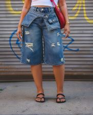 Plus Size Fashion Holes Straight Fifth Jeans GYLN-8797