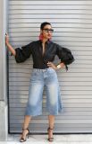 High Waist Washed Hot Drill Straight Fifth Jeans GYLN-7270