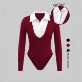 Color Block Lapel Bodysuit GSRX-SRX733