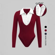 Color Block Lapel Bodysuit GSRX-SRX733