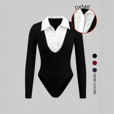 Color Block Lapel Bodysuit GSRX-SRX733