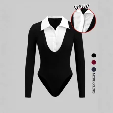 Color Block Lapel Bodysuit GSRX-SRX733