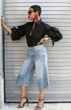 High Waist Washed Hot Drill Straight Fifth Jeans GYLN-7270