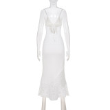 Lace Patchwork V Neck Backless Maxi Dress GPKJ-MR48286
