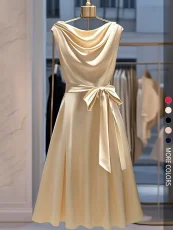 Solid Color Sleeveless Tie Up Midi Dress GSRX-709